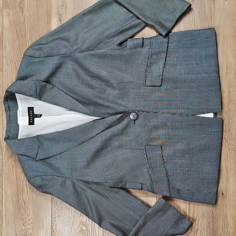 Escada Bentley Wool Blend Black White Notched Lapel Single Button Jacket Blazer - Picture 2 of 16